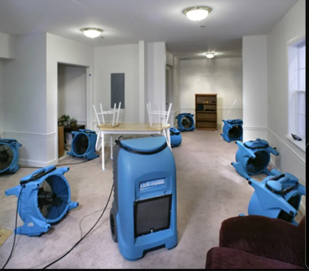 Air movers and dehumidifier setup for Water Extraction & Removal in Fort Collins